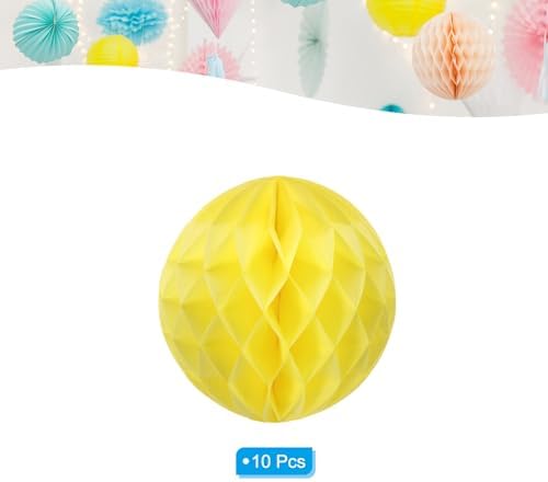 PATIKIL 10pcs 14" Honeycomb Balls Tissue Paper Pom Poms, Party Hanging Paper Honeycomb Balls Decoration for Birthday Wedding Home Backdrop Decor, Yellow - Image 3