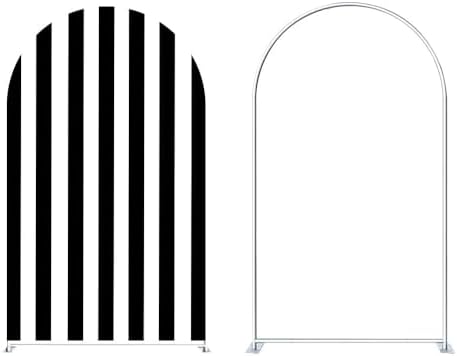 Black and White Stripes Arch Backdrop Cover with Stand for Boys Birthday Party Arched Frame Stretchy Fabric Covers Baby Shower Cake Banquets Parties Supplies Decorations3x5FT - Image 3