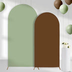 Set of 2 Arch Backdrop Covers Brown Sage Green(7.2Ft, 6Ft), 2-Sided Spandex Fitted Round Top Chiara Arch Backdrop Stand Covers for Baby Shower Wedding Birthday Party Supplies (Only Cover) by CORNERLACE