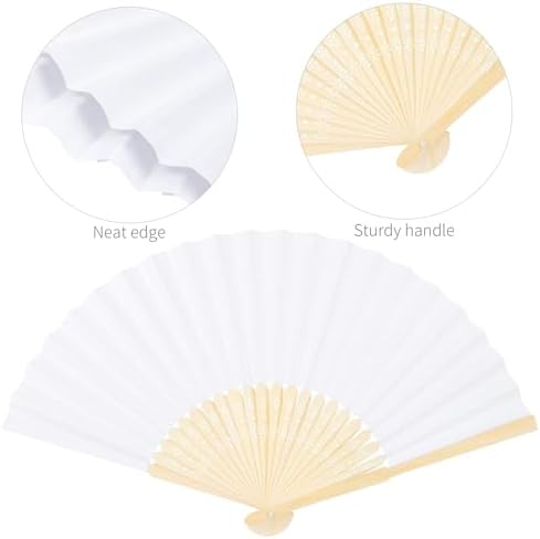 Aneco 36 Pieces Handheld Paper Fans Paper Folding Fans with Bamboos for Wedding Gift, Party, Home, DIY, White - Image 3