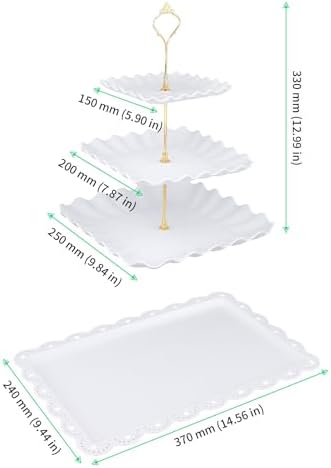 FUNSUEI 10 Pcs Dessert Table Display Set with 4 Lace Square 3-Tier Cake Stands and 6 Appetizer Trays, White Serving Trays and Display Stands for Birthday Wedding Tea Party Baby Shower - Image 2