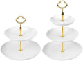 2PCS Cupcake Stand, 3 & 2 Tier Dessert Stands, Round Embossed Dessert Table Display Set White Porcelain Tiered Tray Cake Stand For Weddings,Birthday, Baby Shower And Home Decorating Serving Tray by Garfunovo