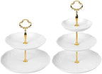 2PCS Cupcake Stand, 3 & 2 Tier Dessert Stands, Round Embossed Dessert Table Display Set White Porcelain Tiered Tray Cake Stand For Weddings,Birthday, Baby Shower And Home Decorating Serving Tray by Garfunovo