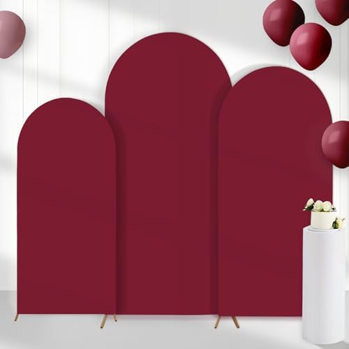 3Pcs Crimson Arch Backdrop Covers(7.2FT/6.6FT/6FT), Spandex Fitted Chiara Arch Stand Covers Backdrops for Wedding Baby Shower Birthday Graduation Photo Booth Props(Only Cover) by CORNERLACE