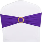 Pack of 50 Spandex Purple Chair Sashes with Gold Buckles, Stretch Chairs Sashes for Wedding Party Baby Shower Ceremony Event Decorations Chair Bands Bows (Purple Sashes, Gold Buckles) - Image 2