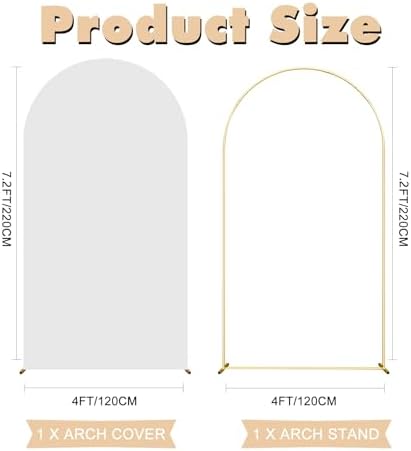 7.2FT Wedding Arch Backdrop Stand and White Arch Cover, White Spandex Fitted Backdrop Cover and Gold Wedding Arch Frame for Birthday Party Wedding Ceremony Bridal Baby Shower, Parties Decoration. - Image 2