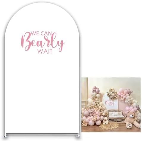 We Can Bearly Wait Theme Arch Backdrop Stand Covers for Parties Supplies White Arched Stretchy Fabric Cover Birthday Party Favors Decorations (2.6x6FT) by KONPON