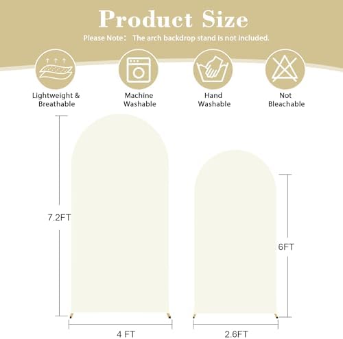 Ivory Arch Cover Set of 2 Spandex 7.2 and 6ft Ivory Arch Backdrop Cover Wedding Arch Stand Covers for Bridal Shower Wedding Baby Shower Birthday Party Ceremony Banquet Photo Arched Background - Image 2