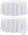 Fokitut 2 Pack Waterproof Round Tablecloth, 132 Inch, Stain Resistant and Wrinkle Polyester Table Cloth, Fabric Table Cover for Kitchen Dining, Wedding, Party, Holiday Dinner-White by BalsaCircle