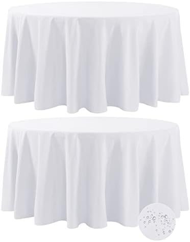 Fokitut 2 Pack Waterproof Round Tablecloth, 132 Inch, Stain Resistant and Wrinkle Polyester Table Cloth, Fabric Table Cover for Kitchen Dining, Wedding, Party, Holiday Dinner-White by BalsaCircle
