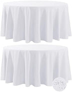Fokitut 2 Pack Waterproof Round Tablecloth, 120 Inch, Stain Resistant and Wrinkle Polyester Table Cloth, Fabric Table Cover for Kitchen Dining, Wedding, Party, Holiday Dinner-White by BalsaCircle