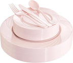 YOUBET 125PCS Pink Plastic Plates for Baby Shower Birthday Parties by YOUBET