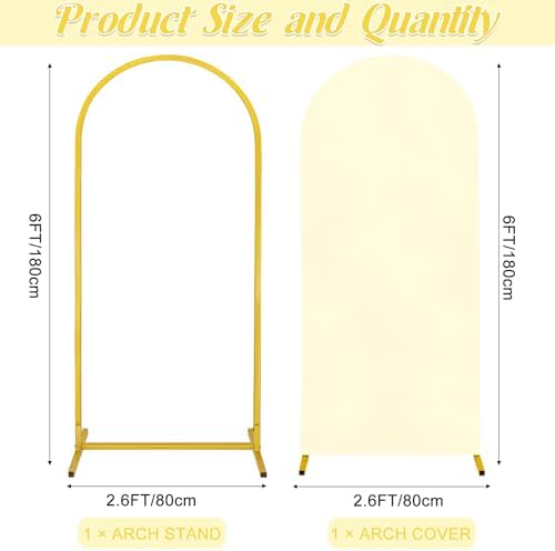 Metal Arch Stand and Cover Set,1 Ivory Spandex Fitted Backdrop with 1 Gold Wedding Arched Stand Frame for Parties Birthday Baby Shower Bridal Banquet Decoration (6FT) - Image 2