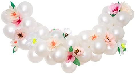 Meri Meri Floral Balloon Garland Kit - Pastel Balloon Garland with 40 Metallic Pearl Balloons & 16 Paper Flowers by MeriMeri