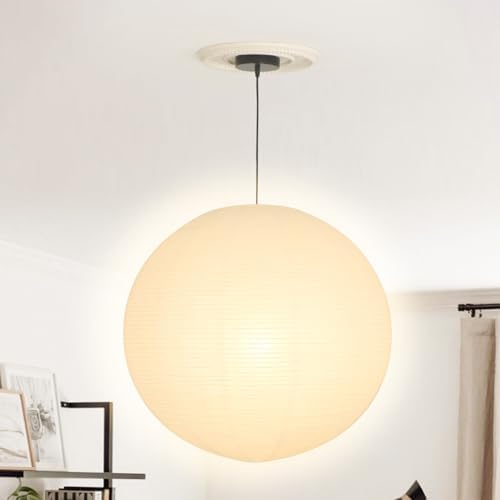22 Inch White Paper Lantern Lampshade, Large Round Foldable Paper Lamp Shade for Hanging Pendant Light, Bedroom, Living Room, Wedding and Party Deco - Image 6