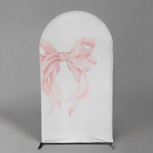 Pink Floral Arch Backdrop Cover Toile Bride to Be Baby Shower Girl Party Chiara Arched Frame Bow Flowers 1st Wedding Birthday Parties Decorations (5FT,4385) - Image 2