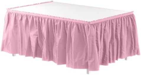 Exquisite Pink Table Skirt 24 Pack - Disposable Plastic Table Skirts for Rectangle Tables 6ft 8ft & Round Tables - 29in x 14ft Self-Adhesive Strip - Birthday Wedding Gender Reveal Decor by Exquisite