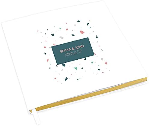 Andaz Press Personalized Wedding Guestbook with Gold Accents, Terrazzo White Guest Sign in Guest Registry 120 Pages 8.5 X 8.5 Memories Book for DIY, Scrapbook, Photo Album by AndazPress