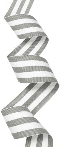 1-1/2" Gray & White Taffy Striped Grosgrain Ribbon - 50 Yards - USA | American Made by TheRibbonFactory%C2%AE