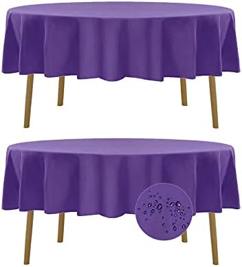 Fokitut 2 Pack Waterproof Round Tablecloth, 90 Inch, Stain Resistant and Wrinkle Polyester Table Cloth, Fabric Table Cover for Kitchen Dining, Wedding, Party, Holiday Dinner-Purple by BalsaCircle