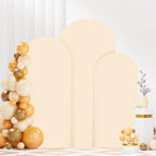 FANPROMS Beige Arch Backdrop Cover Set of 3 Wedding Arch Cover 4x5x6FT Round Top Arch Stand Cover for Fitted Arch Covers Spandex Backdrop Covers Set for Wedding Party Ceremony Decorations - Image 4