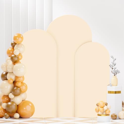 FANPROMS Beige Arch Cover Set 6FT 6.6FT 7.2FT Spandex Arch Stand Covers Chiara Round Top Arch Cover for Wedding Half Arch Covers Arch Stand Cover for Baby Shower Party - Image 4