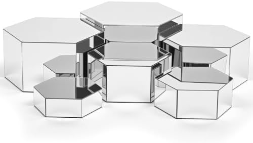Geelin 6 Pcs Acrylic Risers Cube Stands, Sliver, 7 to 12 Inch, Hexagonal by Geelin