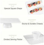 12.5" Square Ceramic Cake Stand 5-in-1 - White Pedestal Serving Platter for Wedding Birthday Party Baby Shower, Dessert Cupcake Fruit Display Stand, Multifunctional Kitchen Centerpiece - Image 3