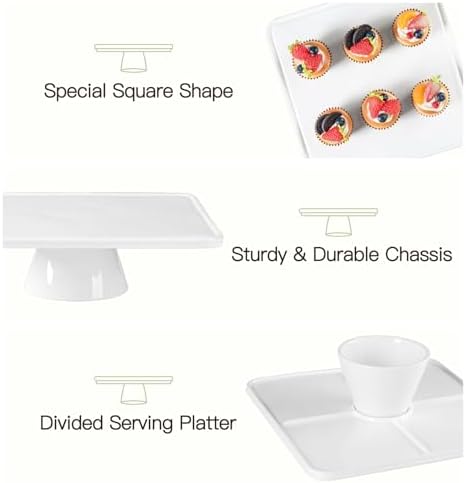 12.5" Square Ceramic Cake Stand 5-in-1 - White Pedestal Serving Platter for Wedding Birthday Party Baby Shower, Dessert Cupcake Fruit Display Stand, Multifunctional Kitchen Centerpiece - Image 3