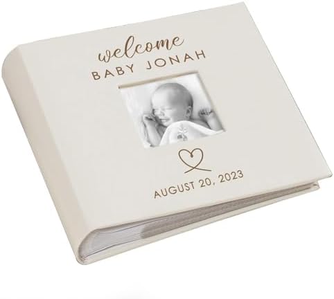 Small Personalized Welcome Baby Photo Album Cream Leatherette Holds 100 Photos Baby Shower by GiftsForYouNow
