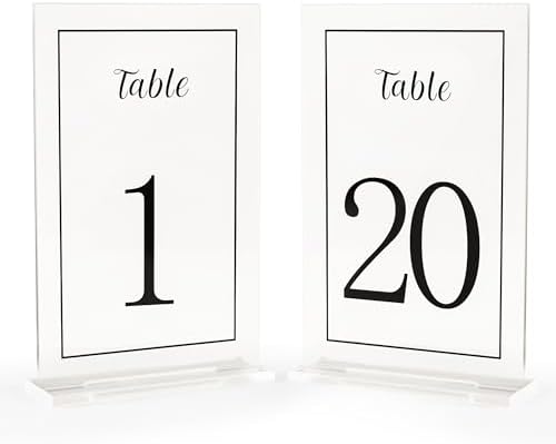 Acrylic Table Numbers 1-20 with Stand, Printed Black Font on 4x6 inch Acrylic, Clear Table Number Signs and Holders, Centerpiece for Events, Weddings, Reception, Party, Anniversary, and Decoration by Unknown