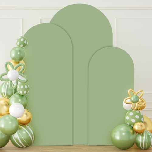 Sage Green Chiara Arch Cover Set of 3 Spandex Fitted Wedding Arch Covers 4ft 5ft 6ft Arched Backdrop Cover Arches Backdrop Stand Cover for Happy Birthday Baby Shower Graduation Party Decorations by PATYDEST