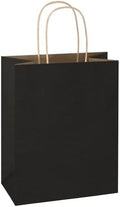 Mlyta 100 Pack 8x4.75x10 Inch Medium Black Kraft Paper Gift Bags with Handles Bulk for Goodie Party Favor Brithday Grocery Shopping Business Wedding Retail Craft Treat To Go Return, Merchandise Sacks by Mlyta