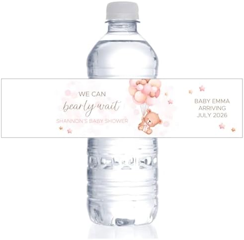 We Can Bearly Wait Pink Theme Baby Shower Water Bottle Label - Pack of 20 to 200 Labels - Image 3
