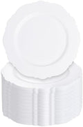 WDF 60pcs White Plastic Plates -10.25inch Baroque White Disposable Dinner Plates for Upscale Parties/Wedding by WDF