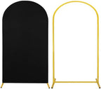 Metal Arch Stand and Cover Set,1 Black Spandex Fitted Backdrop with 1 Gold Wedding Arched Stand Frame for Parties Birthday Baby Shower Bridal Banquet Decoration (7.2FT) by HAISIWLKJ