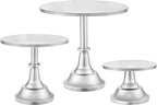 HBlife 3 PCS Silver Cake Stand Set (8"/10"/12" Cake Plate), Metal by HBlife
