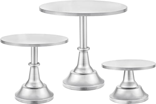 HBlife 3 PCS Silver Cake Stand Set (8"/10"/12" Cake Plate), Metal by HBlife