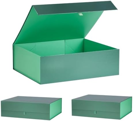 Extra Large Green Gift Box 3 Pack 19x16x6 Inches,Gift Boxs for Presents with Lid Magnetic Closure Collapsible,Groomsman Proposal Box,Birthday, Christmas,for Clothes and Large Gifts by PLINJOY