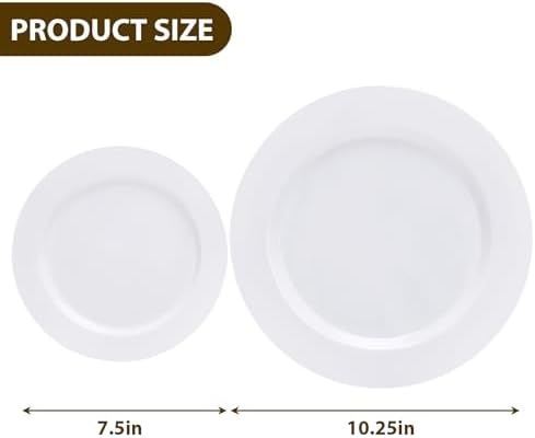 White Plastic Plates Disposable, 100Pcs Dinner 10.25" & Dessert 7.5" - Image 3