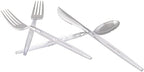 Luxe Party 128 Pieces Two Tone Plastic Disposable Cutlery | Forks-Spoons-Knives | Full Size | Chic Round | Clear and Silver - Image 3