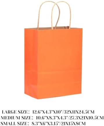 qiqee 100PCS Gift Bag with Handles Bulk Kraft Orange Paper Bags Assorted Sizes (33-Large, 33-Medium, 34-Small) - Image 2