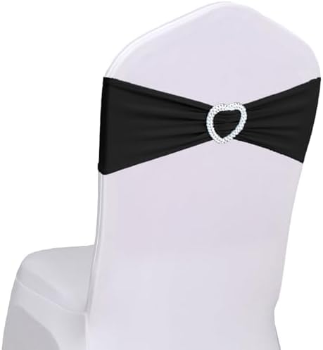 Black Chair Sashes 60 Pack Spandex Black Sashes for Chairs Universal Chair Sashes Bands with Heart Buckle Slider for Wedding Banquet Party Decorations by Unknown
