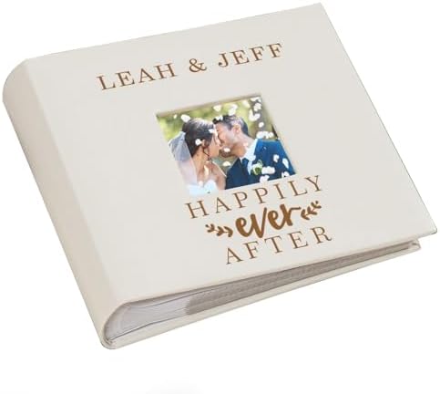 Personalized Wedding Photo Album, Custom Engraved Picture Album, Holds 200 4" x 6" Photos, Leatherette and Laser Engraved Scrapbook, Happily Ever After by GiftsForYouNow