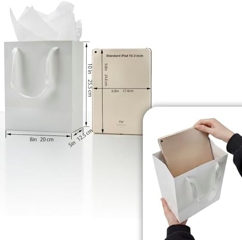 Aosric White Gift Bags with Tissue Paper, 30 Pack, 8x5x10 Inch - Image 3