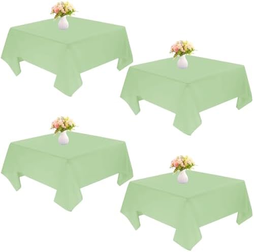 4 Pack Square Table Cloth 85x85 Inch Sage Green Tablecloth Machine Washable Fabric Polyester Table Cover for Dining, Buffet Parties, Picnic, Weddings and Restaurants（85x85 Sage Green） by JALANCY