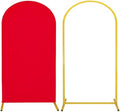 Metal Arch Stand and Cover Set,1 Red Spandex Fitted Backdrop with 1 Gold Wedding Arched Stand Frame for Parties Birthday Baby Shower Bridal Banquet Decoration (6.6FT) by HAISIWLKJ