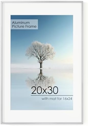 20x30 Metal Picture Frame for Wall With Mat for 16x24, 20''x30'' Aluminum Photo Frames With Tempered Glass for Home Decor, Minimalist Modern Poster Frame Horizontal And Vertical Formats, Silver by FLYJOE
