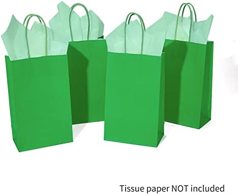 DjinnGlory 100 Pack Small-Sized Green Paper Gift Bags with Handles Bulk for Business Boutiques, Party Goodies, Holidays, Graduation, 9''x5.5''x3.15'' - Image 6