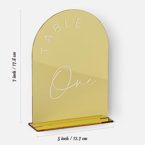 Gold Mirror Arch Wedding Table Numbers 1-25 with Stands, 5x7 Inch Acrylic Arch Sign with Holder, Gold Mirror Arched Acrylic Table Numbers for Wedding Reception(1-25, 5"x7") - Image 2